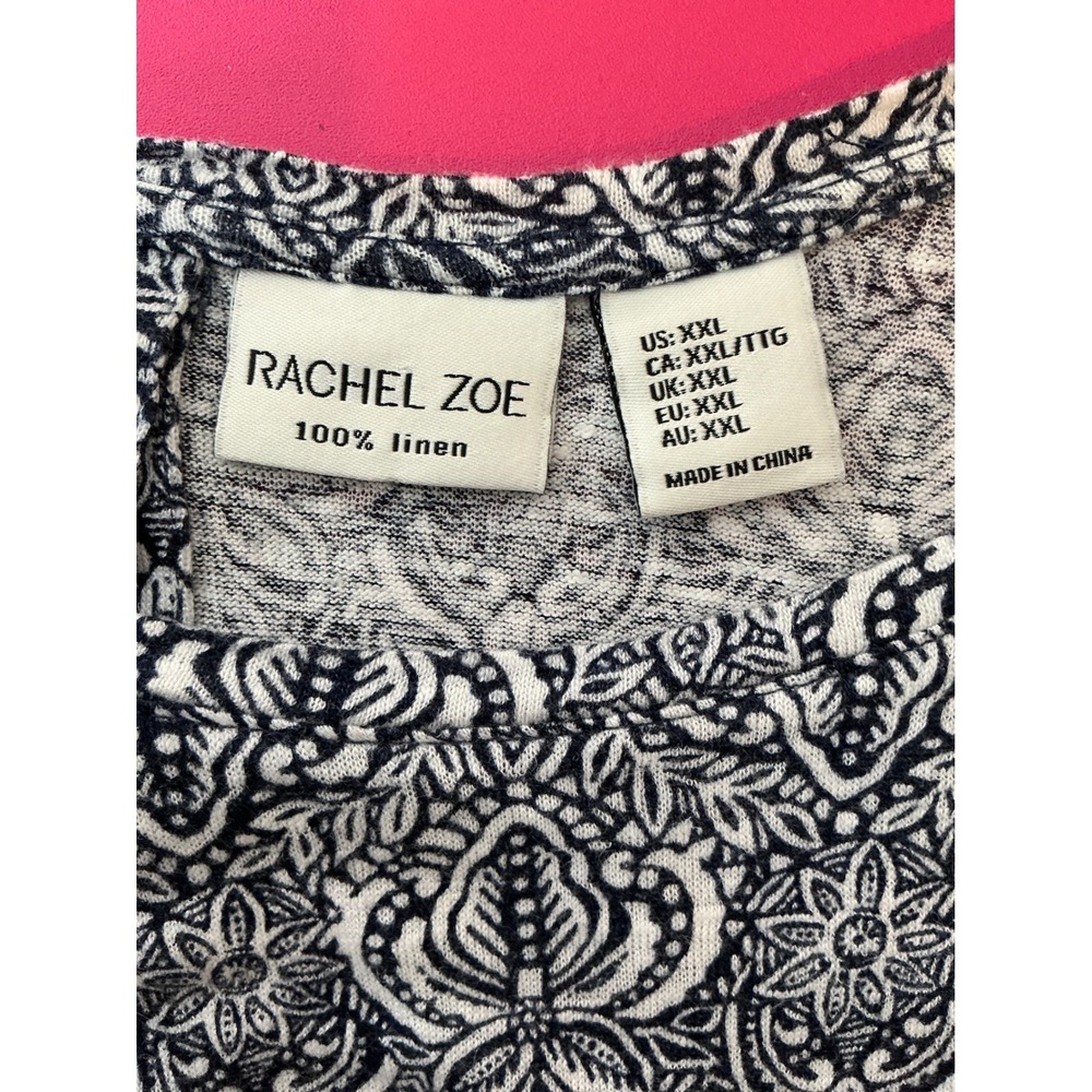 RACHEL ZOE Linen Paisley Cap Sleeve Top XXL Coastal Flowy Boho Everyday Casual - Picture 3 of 7
